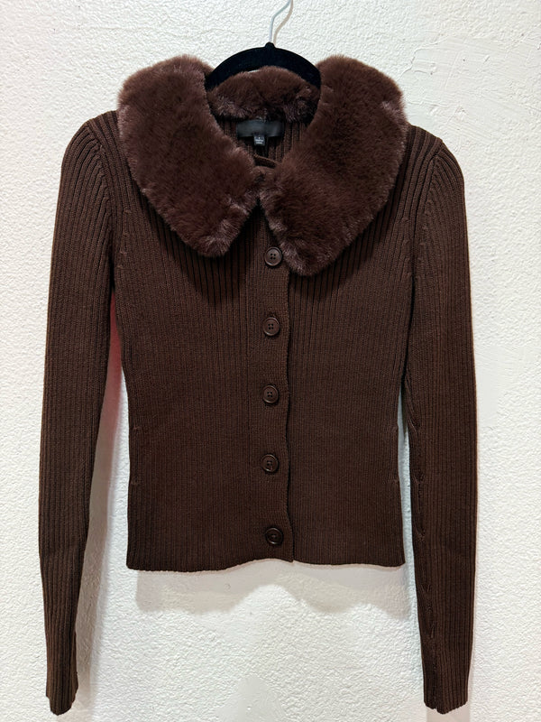 Mocha Fur-Trim Cardigan