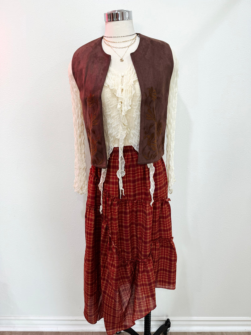 Shay Embroidered Suede Vest