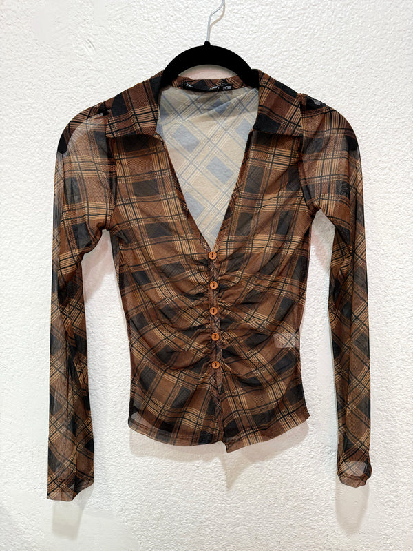 Sheer Breeze Plaid Top